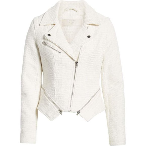 NWT BLANKNYC Tweed Fitted Zipper Moto Jacket in Off-White - Picture 6 of 12